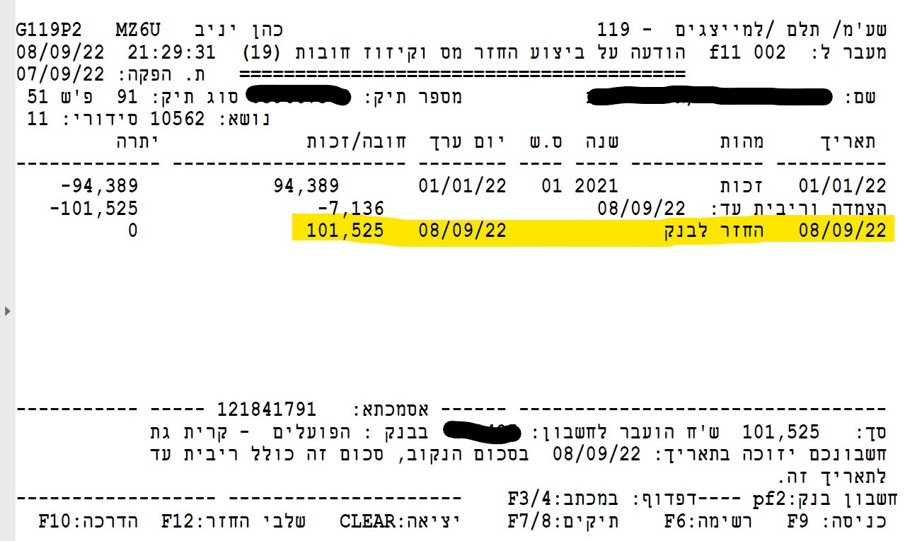 החזר מס שבח ₪101,000